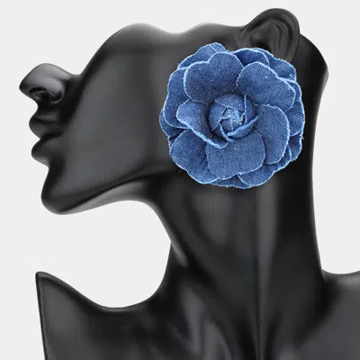 Fashnzfab Oversized Denim Fabric Flower Earrings In Blue