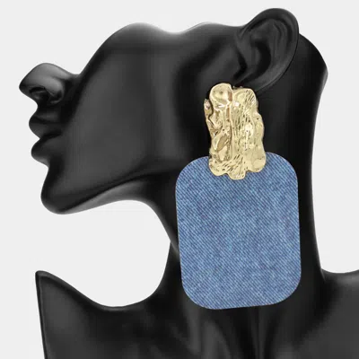 Fashnzfab Oversized Denim Fabric Plate Accent Door Knocker Earrings In Blue