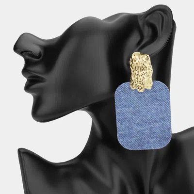 Fashnzfab Oversized Denim Fabric Plate Accent Door Knocker Earrings In Gold