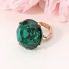 Fashnzfab Oversized Diamond Cut Round Glass Stone Stretch Ring In Green