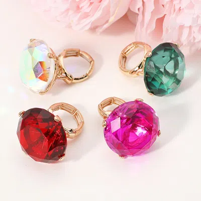 Fashnzfab Oversized Diamond Cut Round Glass Stone Stretch Ring In Red