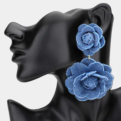 Fashnzfab Oversized Double Denim Fabric Flower Drop Earrings In Blue