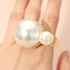 Fashnzfab Oversized Double Pearl Accent Stretch Ring In Pattern