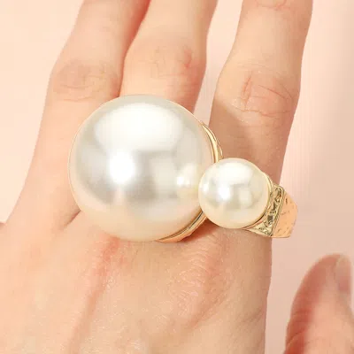 Fashnzfab Oversized Double Pearl Accent Stretch Ring In Pattern