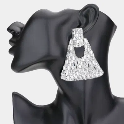 Fashnzfab Oversized Embellished Abstract Evening Earrings - Rhodium In Silver