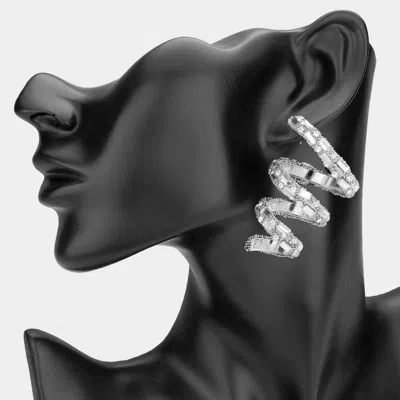 Fashnzfab Oversized Emerald Cut Stone Embellished Spiral Earrings In Black