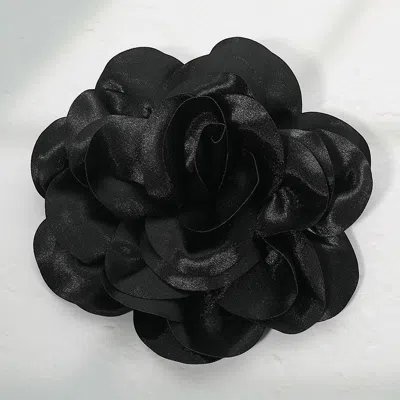 Fashnzfab Oversized Fabric Floral Hair Clip Hair Band Pin Brooch In Black