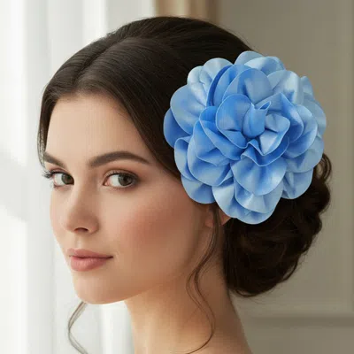 Fashnzfab Oversized Fabric Floral Hair Clip Hair Band Pin Brooch In Blue