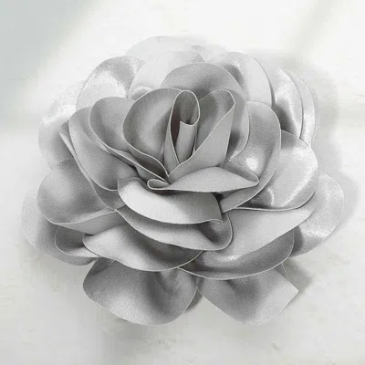 Fashnzfab Oversized Fabric Floral Hair Clip Hair Band Pin Brooch In Gray