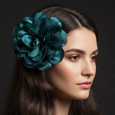 Fashnzfab Oversized Fabric Floral Hair Clip Hair Band Pin Brooch In Green