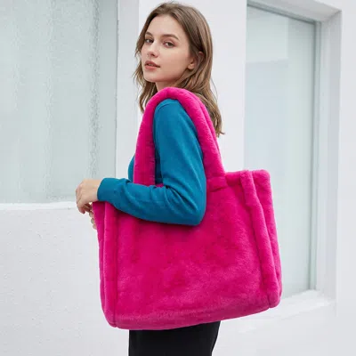 Fashnzfab Oversized Faux Fur Soft-touch Tote Bag In Pink