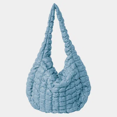 Fashnzfab Oversized Faux Leather Quilted Puffer Shoulder / Crossbody Bag Cloud Bag In Blue