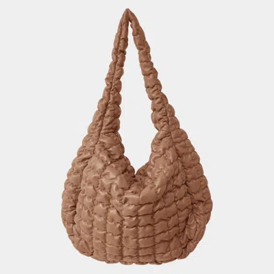 Fashnzfab Oversized Faux Leather Quilted Puffer Shoulder / Crossbody Bag Cloud Bag In Brown