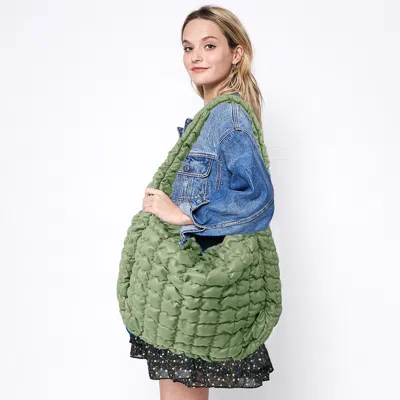 Fashnzfab Oversized Faux Leather Quilted Puffer Shoulder / Crossbody Bag Cloud Bag In Green