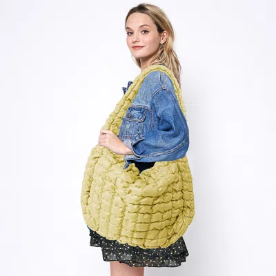 Fashnzfab Oversized Faux Leather Quilted Puffer Shoulder / Crossbody Bag Cloud Bag In Yellow