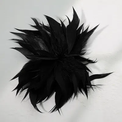 Fashnzfab Oversized Feather Flower Hair Clip Pin Brooch 8.5" X 8.5" In Black