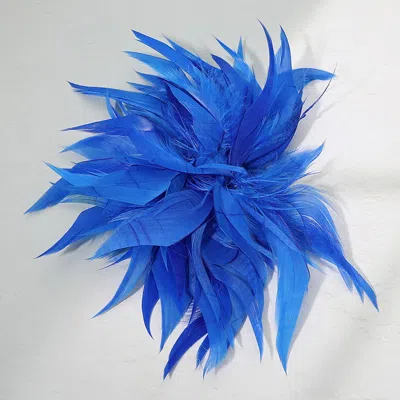Fashnzfab Oversized Feather Flower Hair Clip Pin Brooch 8.5" X 8.5" In Blue