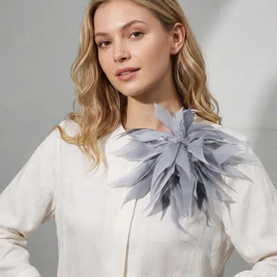 Fashnzfab Oversized Feather Flower Hair Clip Pin Brooch 8.5" X 8.5" In Grey