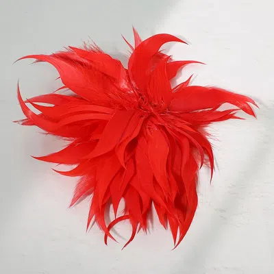Fashnzfab Oversized Feather Flower Hair Clip Pin Brooch 8.5" X 8.5" In Red