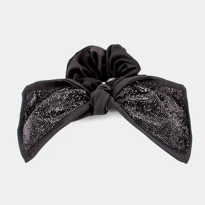 Fashnzfab Oversized Flexible Bling Bow Scrunchie Hairband In Black