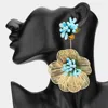 Fashnzfab Oversized Floral Drop Statement Earrings In Blue