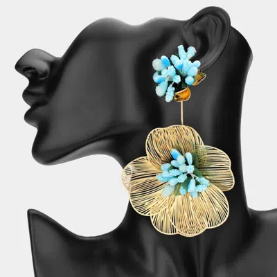 Fashnzfab Oversized Floral Drop Statement Earrings In Blue