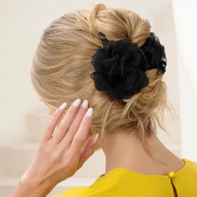 Fashnzfab Oversized Floral Hair Claw Clip In Black