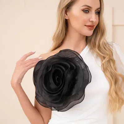 Fashnzfab Oversized Floral Organza Hair Clip Pin Brooch In Black