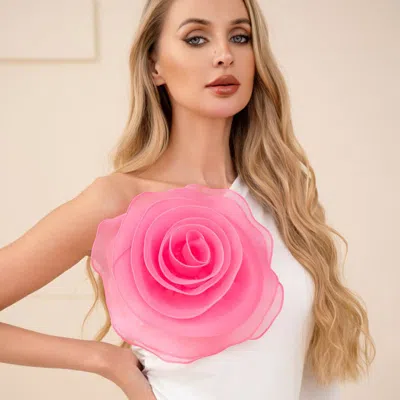 Fashnzfab Oversized Floral Organza Hair Clip Pin Brooch In Pink