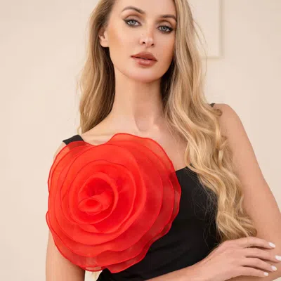 Fashnzfab Oversized Floral Organza Hair Clip Pin Brooch In Red