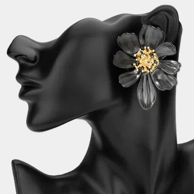 Fashnzfab Oversized Floral Statement Earrings In Black