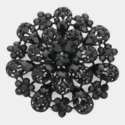 Fashnzfab Oversized Flower Crystal Pave Pin Brooch In Black