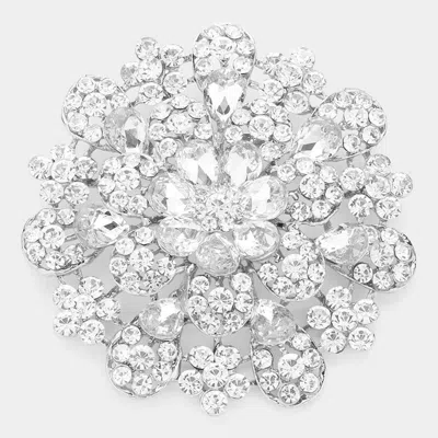 Fashnzfab Oversized Flower Crystal Pave Pin Brooch In Metallic