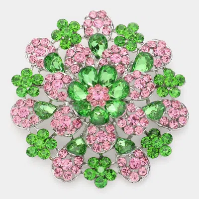 Fashnzfab Oversized Flower Crystal Pave Pin Brooch In Multi