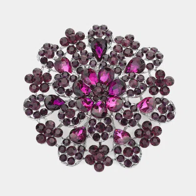 Fashnzfab Oversized Flower Crystal Pave Pin Brooch In Purple