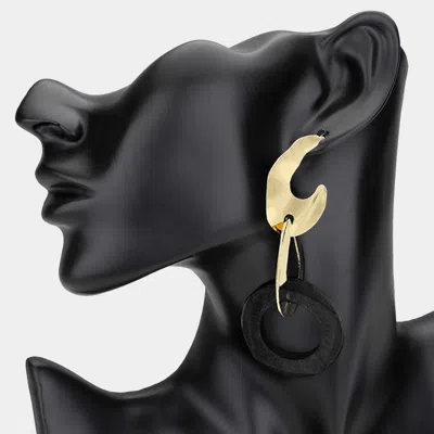 Fashnzfab Oversized Geometric Wooden Hoop Metal Link Drop Earrings In Gold