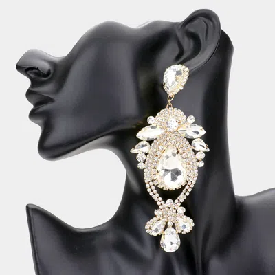 Fashnzfab Oversized Glass Crystal Stone Pave Crystal Rhinestone Evening Earrings In Gold