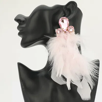 Fashnzfab Oversized Glass Stone Accent Feather Drop Statement Earrings In Metallic