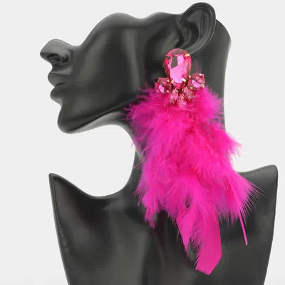 Fashnzfab Oversized Glass Stone Accent Feather Drop Statement Earrings In Gold