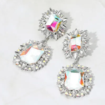 Fashnzfab Oversized Glass Stone Cluster Dangle Evening Earrings In Silver