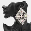 Fashnzfab Oversized Glass Stone Embellished Diamond Frame Chandelier Evening Earrings - Ab, Gold In Multi