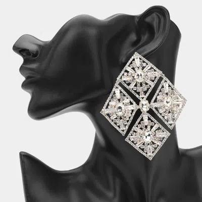 Fashnzfab Oversized Glass Stone Embellished Diamond Frame Chandelier Evening Earrings In Metallic