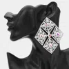 Fashnzfab Oversized Glass Stone Embellished Diamond Frame Chandelier Evening Earrings In Multi