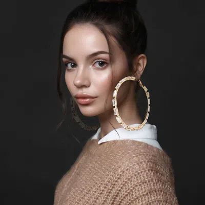 Fashnzfab Oversized Glass Stone Evening Hoop Earrings In Gold