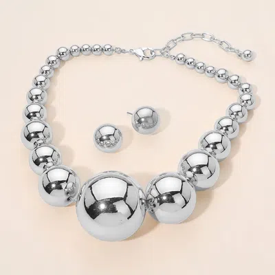 Fashnzfab Oversized Graduated Metal Ball Beaded Statement Necklace In Metallic