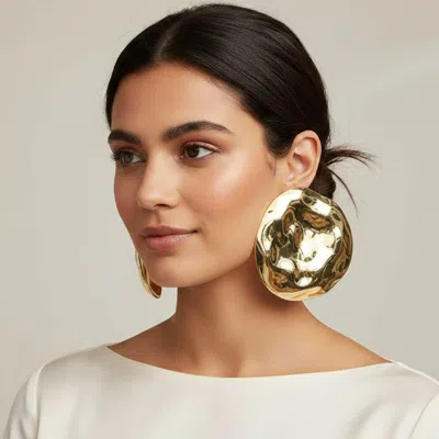 Fashnzfab Oversized Hammered Metal Disc Statement Earrings In Gold