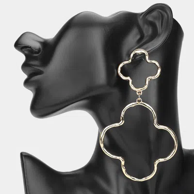 Fashnzfab Oversized Hammered Metal Open Double Quatrefoil Link Earrings - Gold
