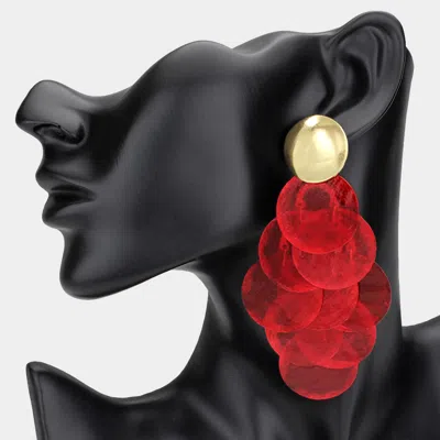 Fashnzfab Oversized Layered Shell Chandelier Earrings In Red