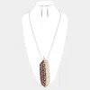 Fashnzfab Oversized Leaf Metal Stud Pendant Link Long Necklace In Multi