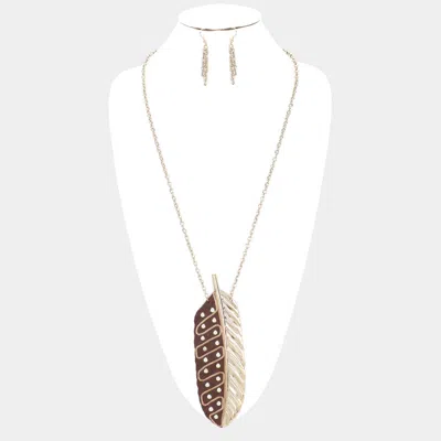 Fashnzfab Oversized Leaf Metal Stud Pendant Link Long Necklace In Multi